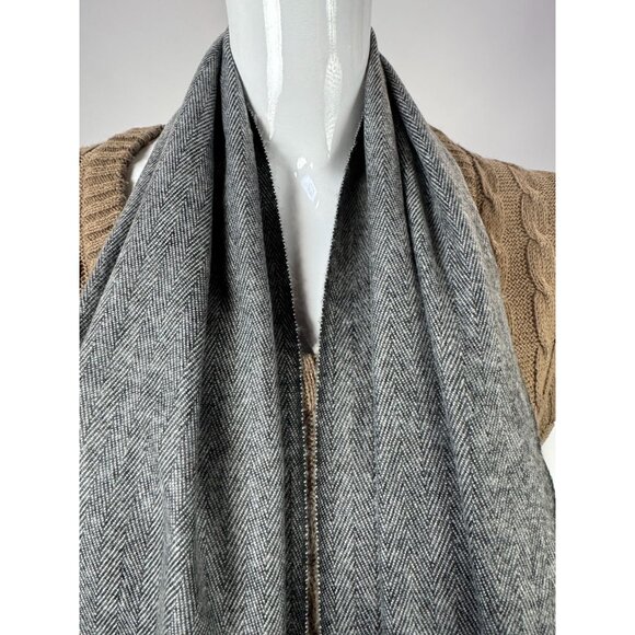 Pierre Cardin Vintage  Fine Muffler Cashmillon Acrylic Scarf W/ Black Fringe Gra - Picture 8 of 10